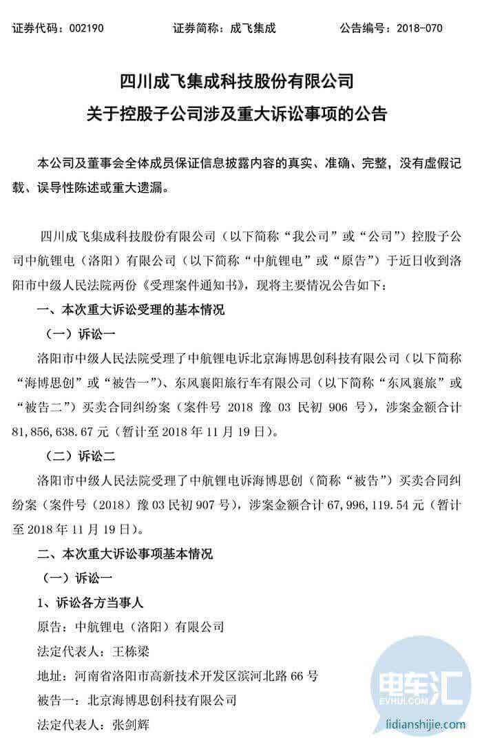 四川成飛集成科技股份有限公司關(guān)于控股子公司涉及重大訴訟事項(xiàng)的公告
