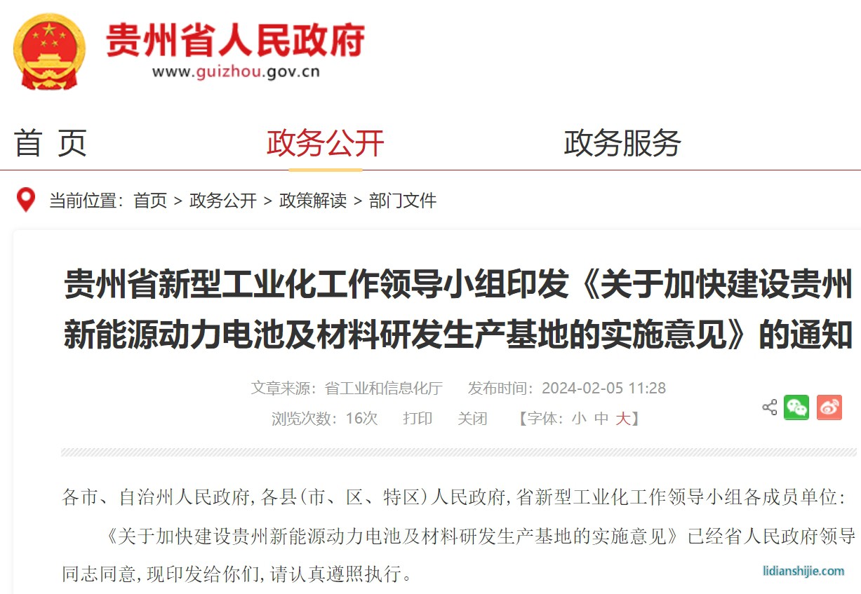 關于加快建設貴州新能源動力電池及材料研發生產基地的實施意見